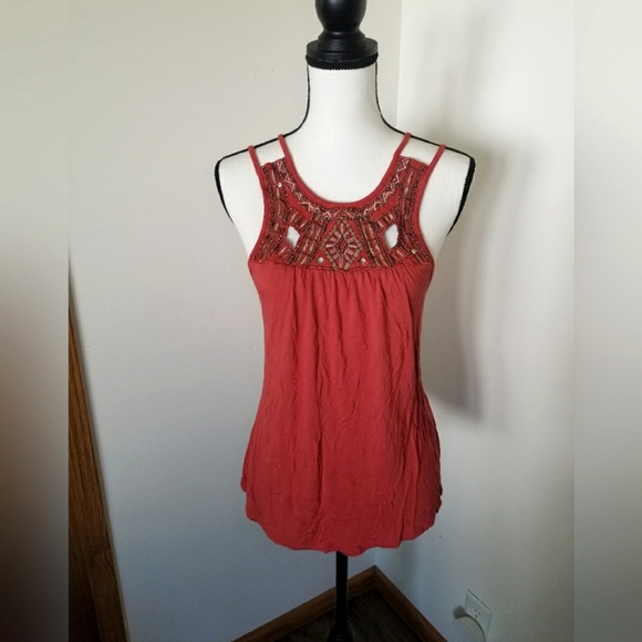 Pen & Paper Young Contemporary Beaded Embroidered Boho Tank Top Shirt - Picture 1 of 4